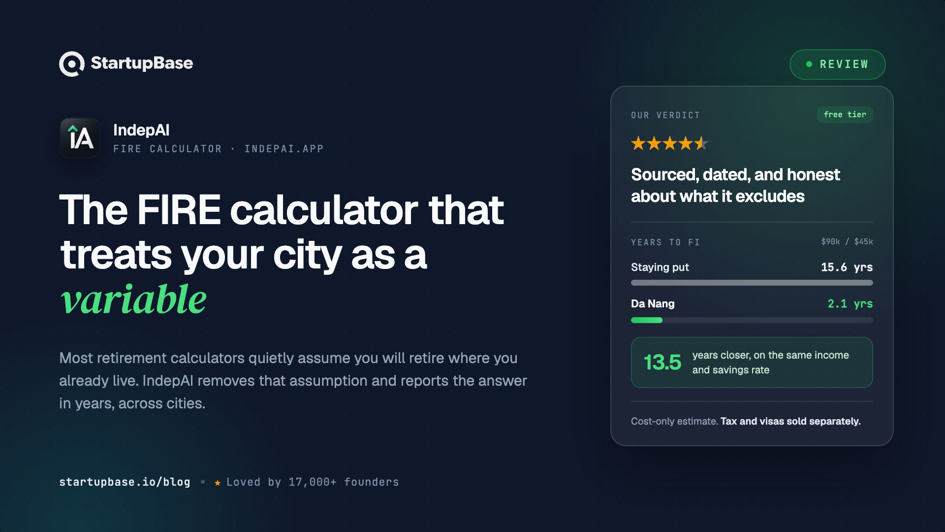 IndepAI Review: The FIRE Calculator That Treats Your City as a Variable