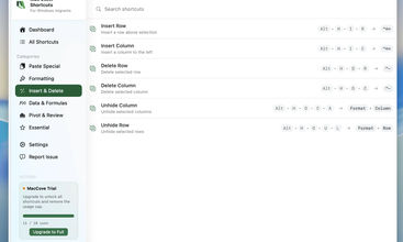 Mac Excel Shortcuts screenshot