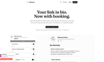 RadiusHQ - Your linkibio with booking screenshot