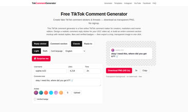 Tok Comment Generator screenshot