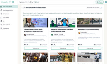 Interactive CV screenshot