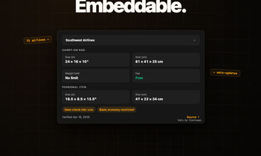 Carry-on size widget screenshot