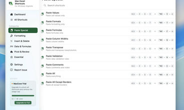 Mac Excel Shortcuts screenshot