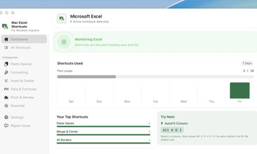 Mac Excel Shortcuts screenshot