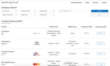 Private Equity List screenshot