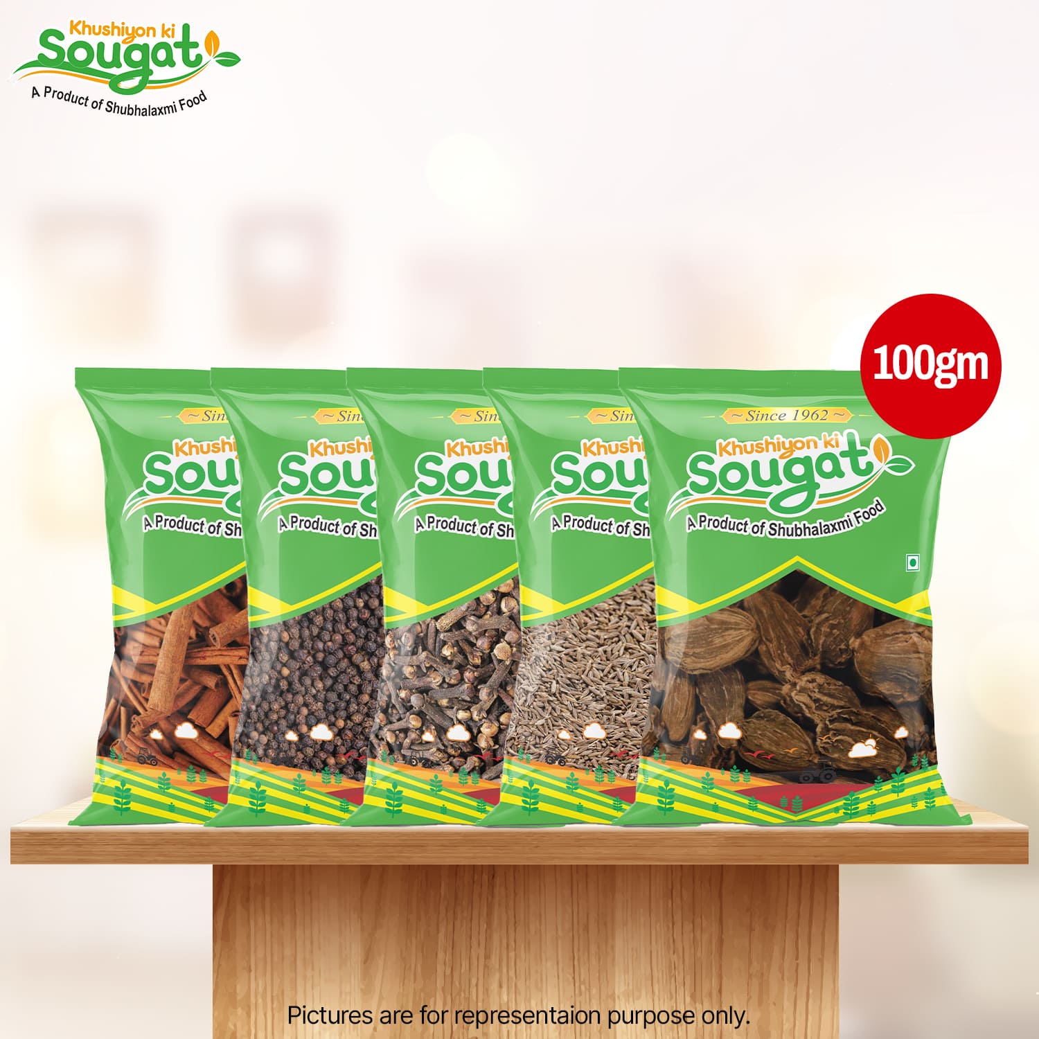 Whole Spices 500g Combo Pack (Badi Ealichi, Jeera, Laung, Kali Mirch, Dalchini)100 g each Pack of 5