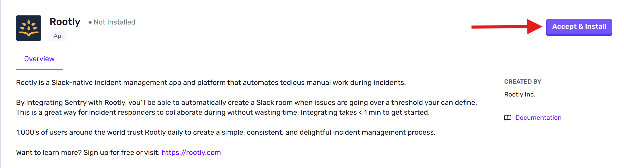 Accept and Install Rootly in Sentry