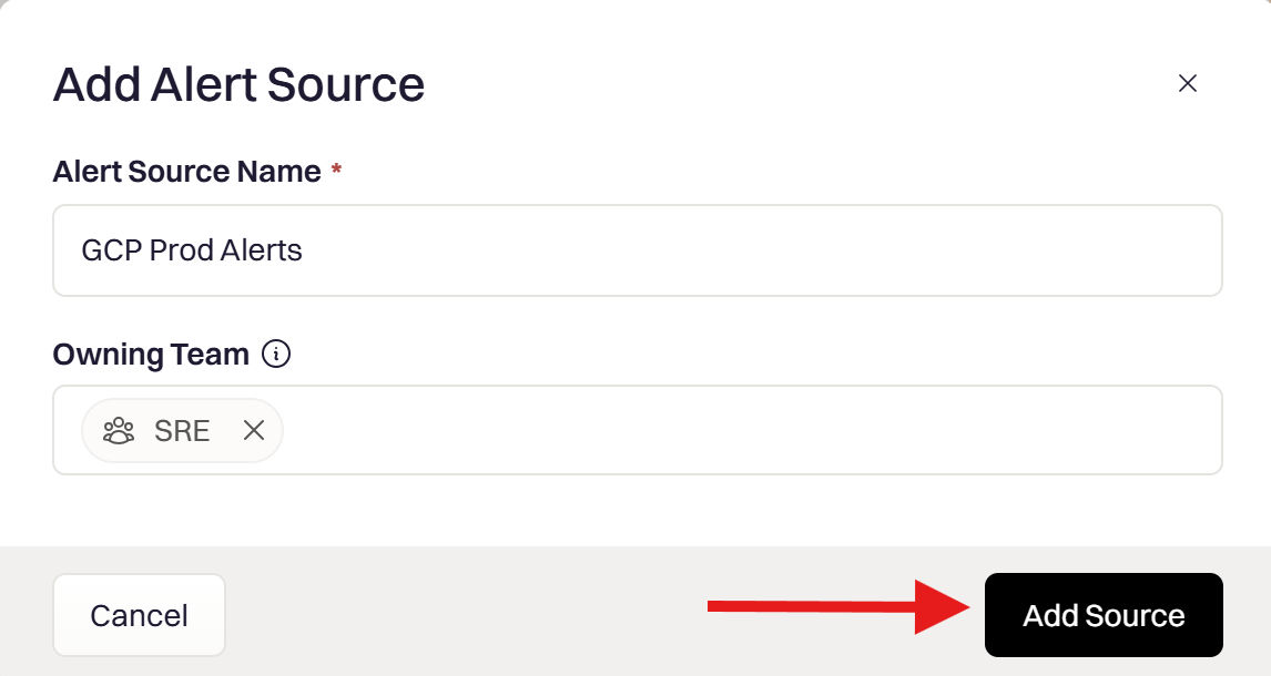 Add GCP Alert Source form