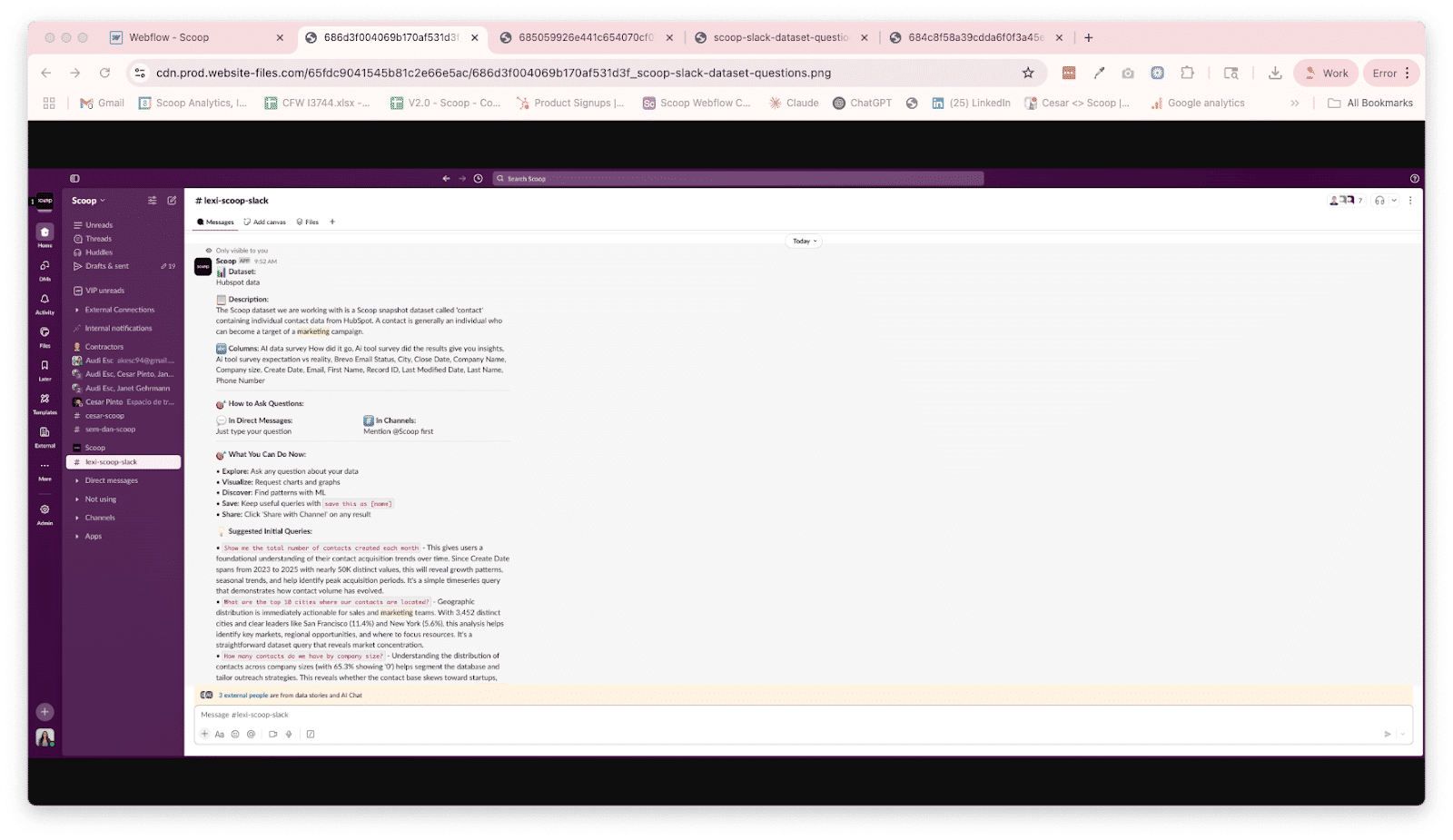 Slack thread showing live data drilldown