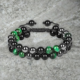 Green Tiger Eye, Natural Obsidian and Hematite Bracelet