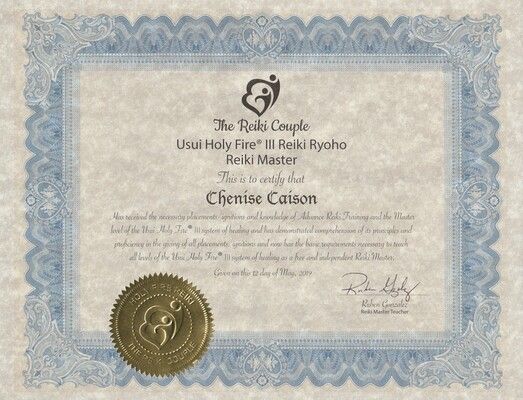 Chenise Caison Reiki Master Certification