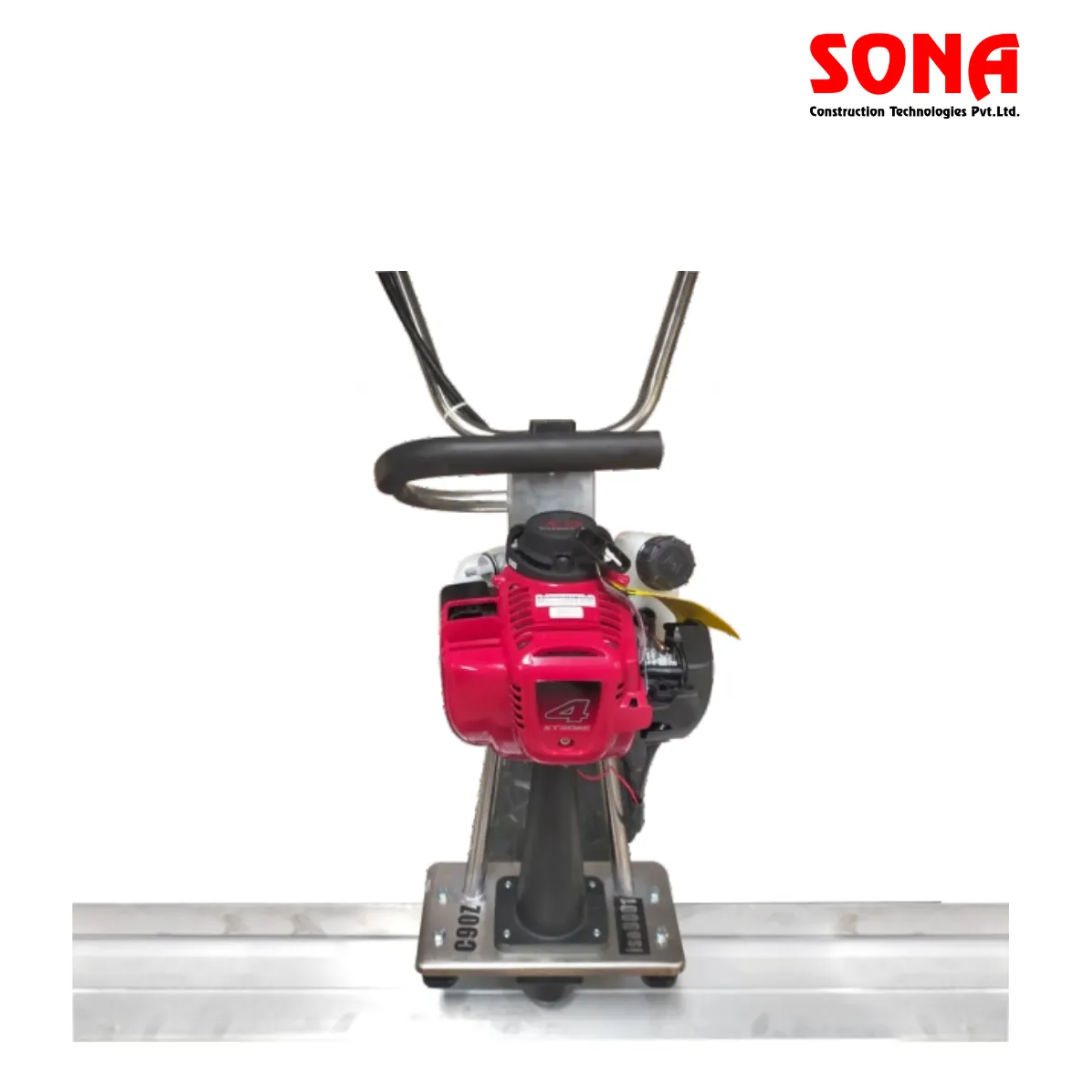 Screed vibrator leveling concrete slab