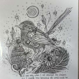 Black & White Floral Bird Card 