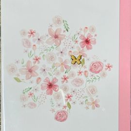 Pink Flower With Wooden Butterfly Card