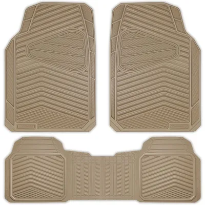 CAR PASS 3pc Tan All-Weather Rubber Car Mats