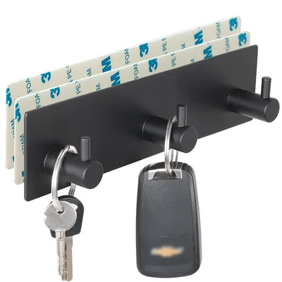 Key Holder for Wall with 2 Self-Adhesive Tapes, No Damage Key Holder Rack for Wall with 3 Key Hooks for Entryway, Door, Bathroom, Kitchen(Black) 3 Hooks