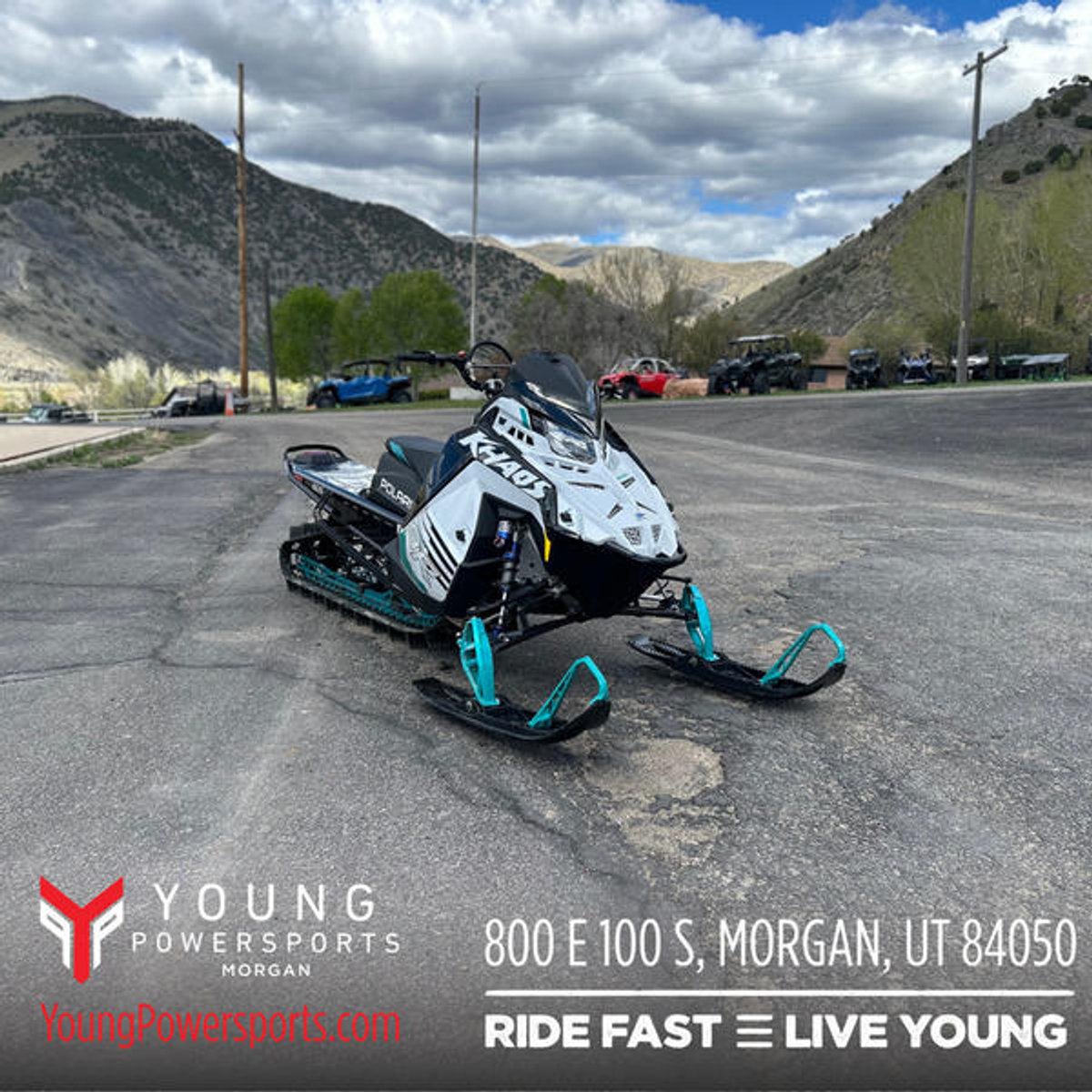 2025 Polaris 9R RMK KHAOS 165 White and Teal