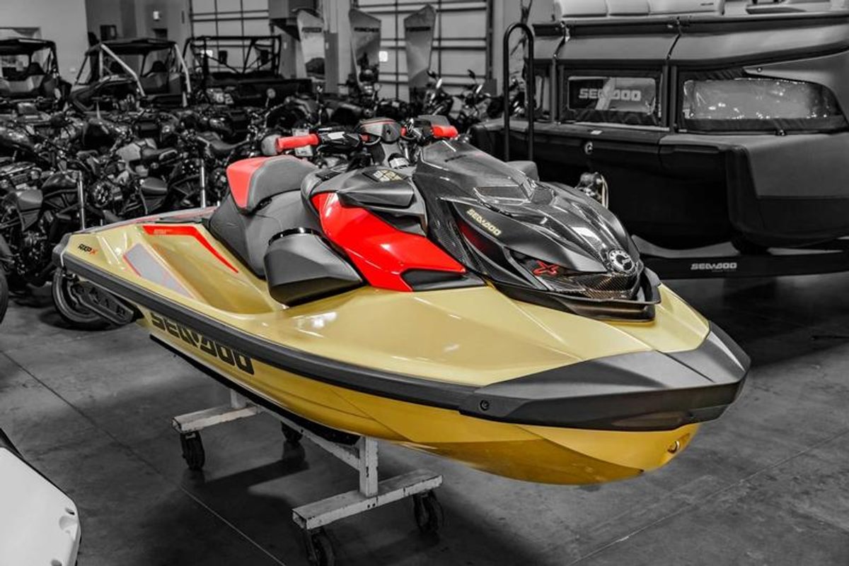 2025 Sea-Doo RXP-X 325 Tech, BRP Premium A, iBR Metallic Tan / Lava Red