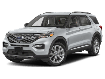 2023 Ford Explorer Platinum in White Metallic — front three-quarter view