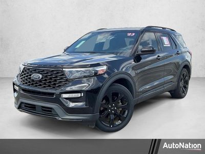 2023 Ford Explorer ST-Line RWD in Agate Black Metallic — front three-quarter view