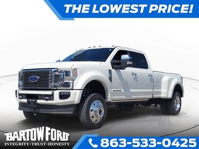 2020 Ford F-450SD Platinum 6.7 DIESEL in Star White Metallic Tri-Coat — front three-quarter view