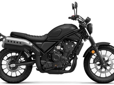 2026 Honda SCL500 in Matte Black Metallic — front three-quarter view
