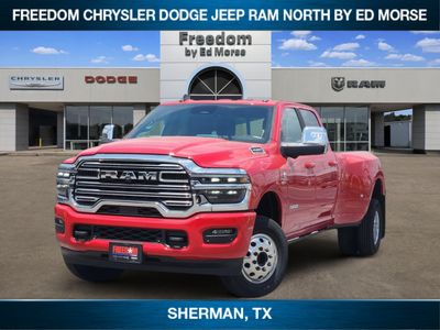 2026 RAM Ram 3500 RAM 3500 LARAMIE CREW CAB 4X4 8' BOX in Flame Red Clear-Coat Exterior Paint — front three-quarter view