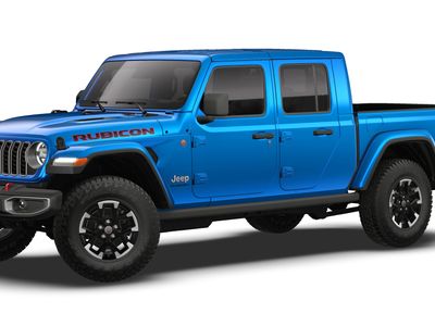 2026 Jeep Gladiator GLADIATOR RUBICON 4X4 in Hydro Blue Pearl-Coat Exterior Paint — front three-quarter view