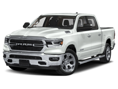 2021 RAM 1500 Laramie in Diamond Black Crystal P/C — front three-quarter view