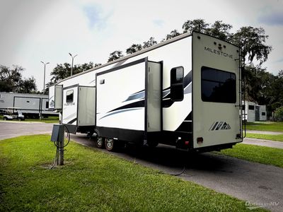 2021 Heartland Milestone — rear three-quarter view