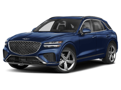 2024 Genesis GV70 3.5T Sport in Capri Blue — front three-quarter view