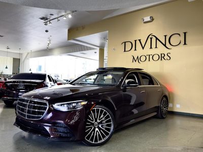 2021 Mercedes-Benz S-Class in Maroon — front three-quarter view
