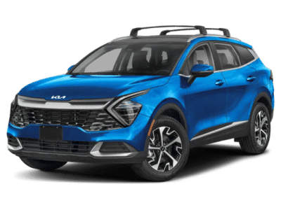 2025 Kia Sportage Hybrid EX in Blue — front three-quarter view