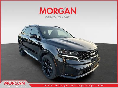 2023 Kia Sorento SX in Ebony Black — front three-quarter view