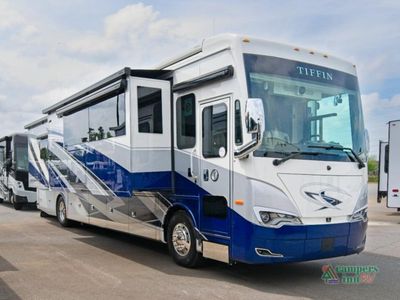2026 Tiffin Motorhomes Allegro Bus in Artic Sapphire Full Body Paint — front three-quarter view