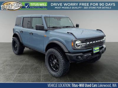 2025 Ford Bronco Badlands in Azure Gray Metallic — front three-quarter view