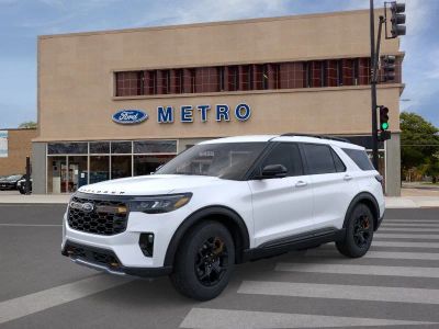 2026 Ford Explorer Tremor in Star White Metallic Tri-Coat — front three-quarter view