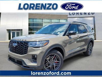 2026 Ford Explorer ST-Line in Marsh Gray — front three-quarter view