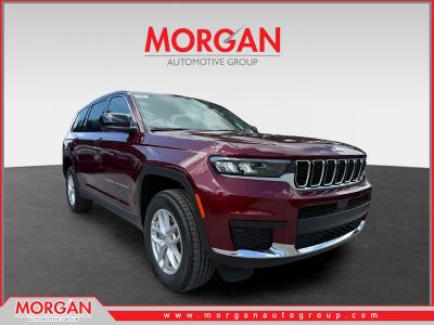 2025 Jeep Grand Cherokee L Laredo X in Velvet Red Pearlcoat — front three-quarter view