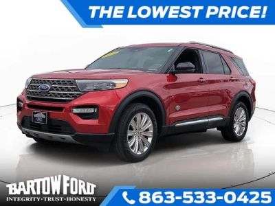 2022 Ford Explorer King Ranch 3.0 V-6 in Rapid Red Metallic Tinted Clearcoat — front three-quarter view