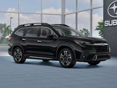 2026 Subaru ASCENT Touring 7-Passenger in Crystal Black Silica — front three-quarter view