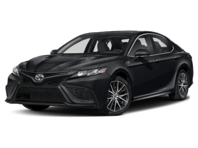 2024 Toyota Camry SE in Midnight Black Metallic — front three-quarter view