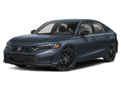 2026 Honda Civic Hatchback Sport in Meteorite Gray Metallic — front three-quarter view