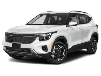 2025 Kia Seltos EX in White — front three-quarter view