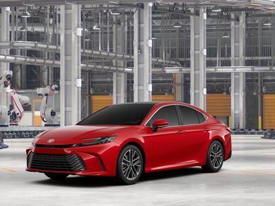 2026 Toyota Camry XLE AWD in Supersonic Red — front three-quarter view