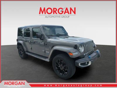 2023 Jeep Wrangler Sahara 4xe in Gray — front three-quarter view