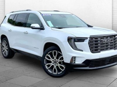 2026 GMC Acadia Denali Ultimate in Glacier White Tricoat — front three-quarter view