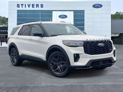 2026 Ford Explorer ST in Star White Metallic Tri-Coat — front three-quarter view
