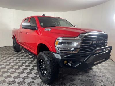 2019 RAM 3500 Laramie Mega Cab 4x4 6'4' Box in Flame Red Clearcoat — front three-quarter view