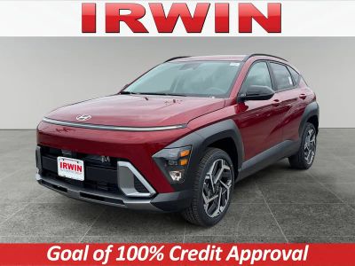 2026 Hyundai Kona SEL Premium AWD in Red — front three-quarter view